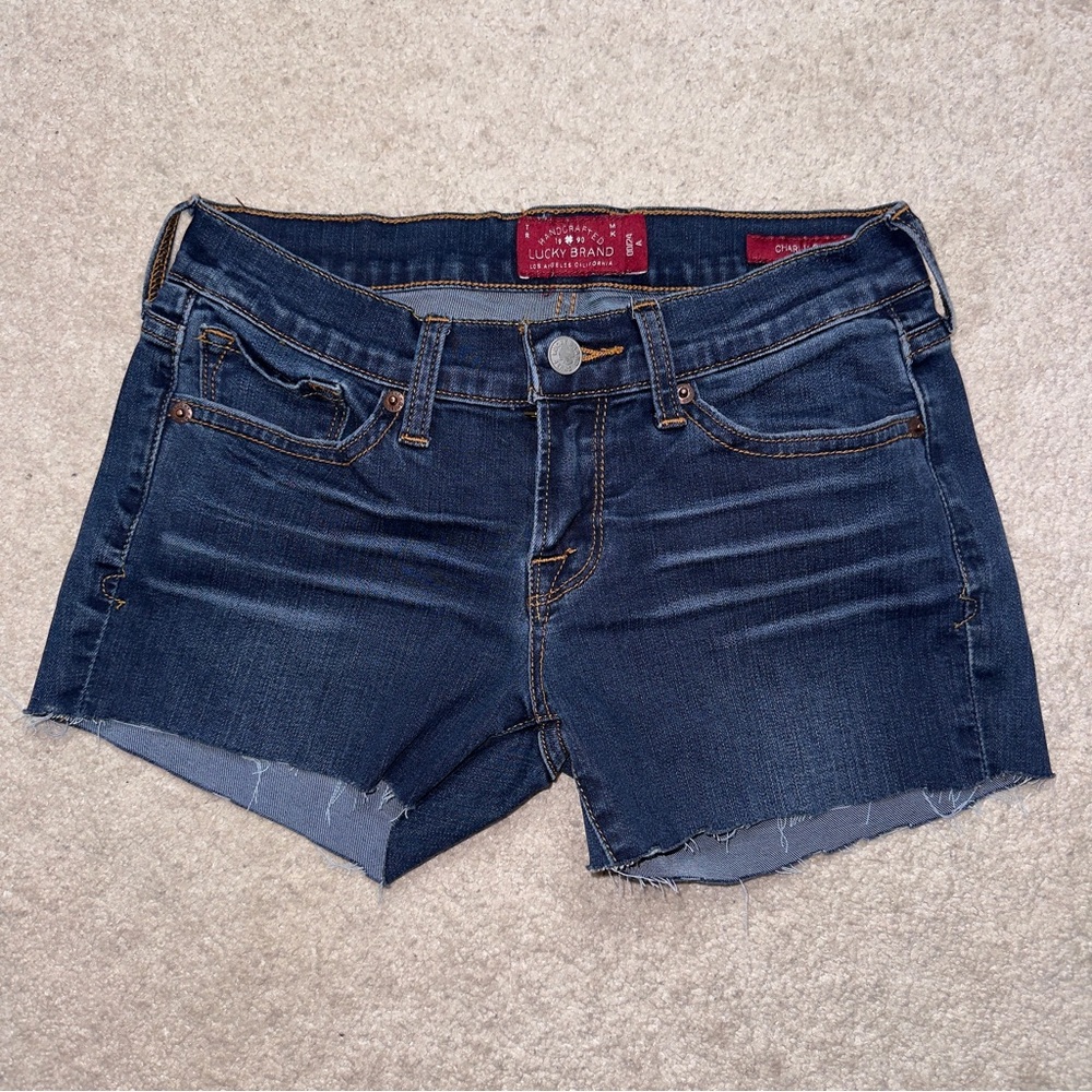 Lucky Brand Charlie Skinny Cut Off Denim Jean Shorts Hot Pants Womens 26x3 Blue